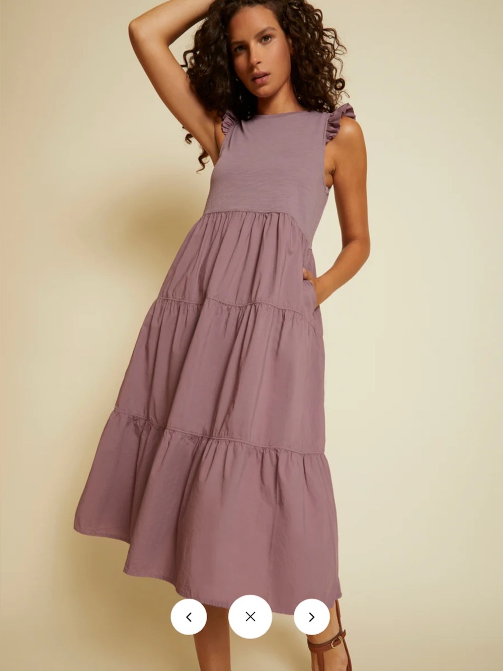 Nation LTD Sissy Ruffled Sleeveless Ruffle Tiered Midi Dress Dusty Pink